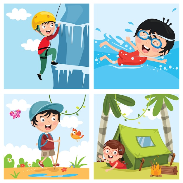 Vector illustration of kids at nature