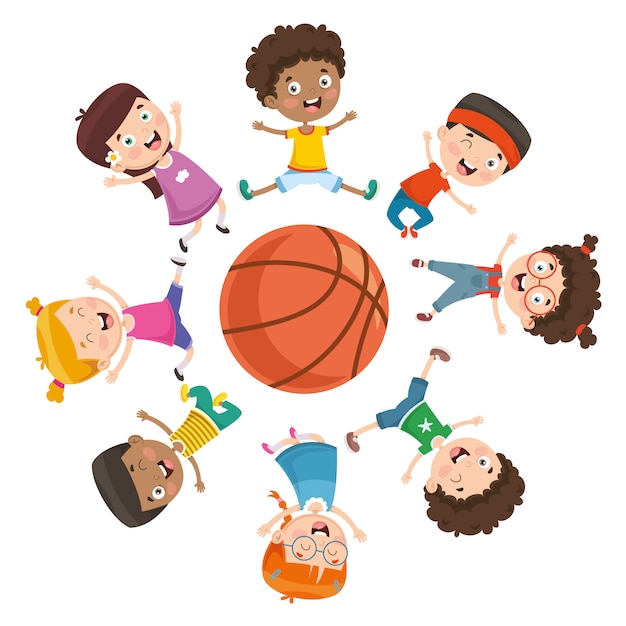 Vector illustration of kids playing around a ball