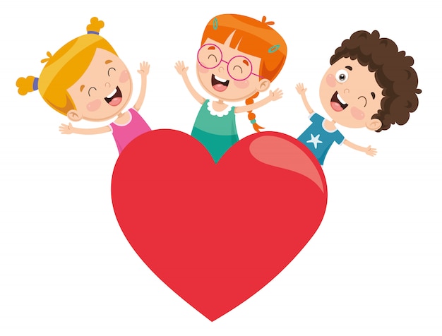 Illustrazione vettoriale di bambini che giocano intorno a un cuore