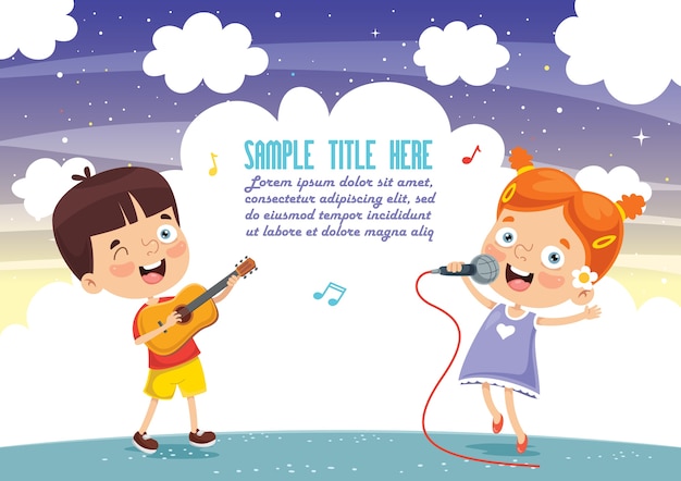 Vector illustration of kids playing music