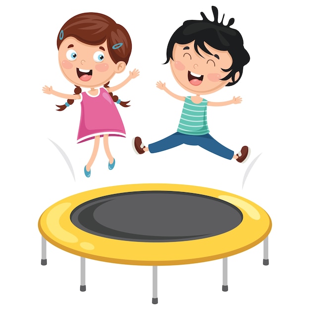 Vector illustration of kids playing trampoline