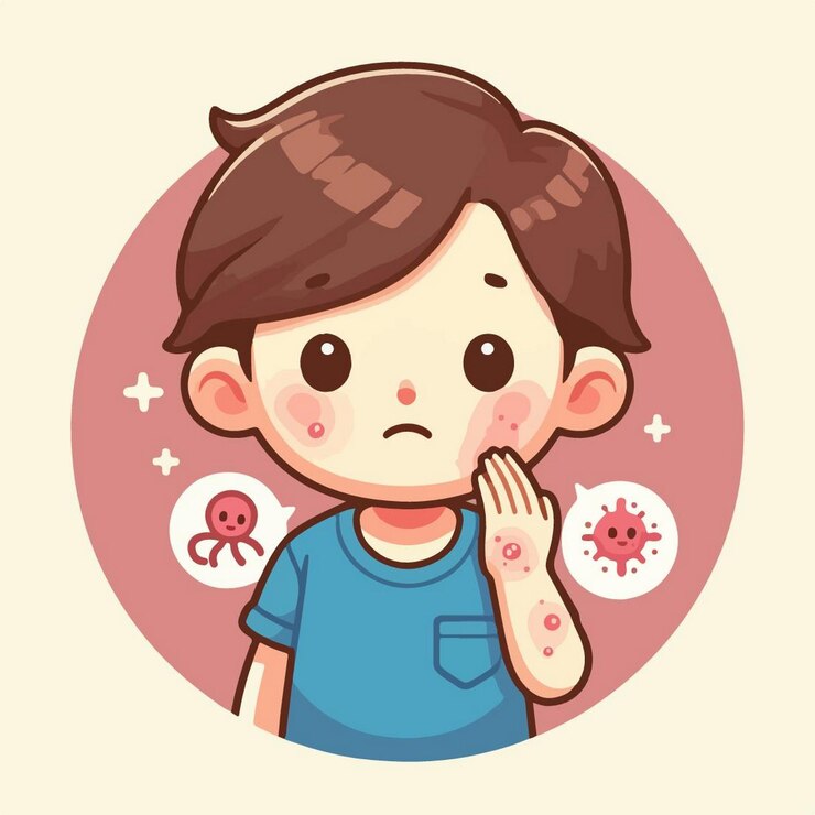 Vector vector illustration of kids suffer from skin disease in flat design style