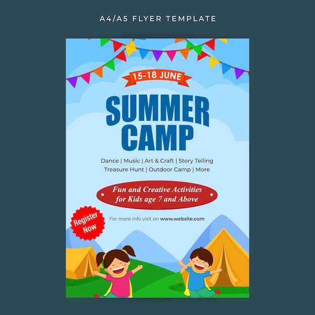 Vector vector illustration of kids summer camp flyer template