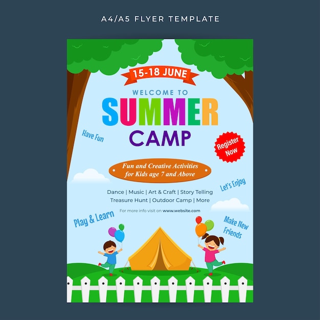 Vector vector illustration of kids summer camp flyer template