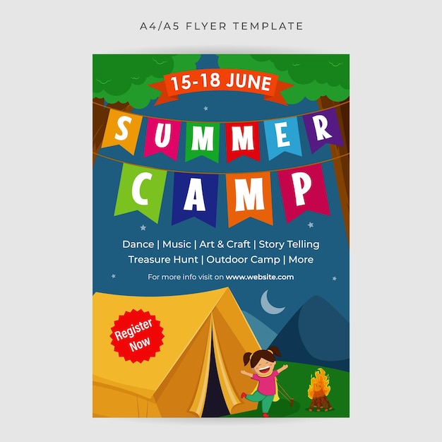 Vector vector illustration of kids summer camp flyer template