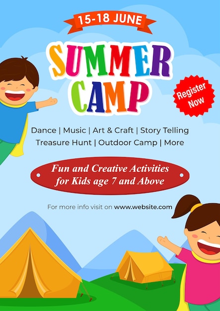 Vector vector illustration of kids summer camp flyer template