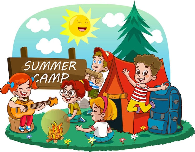 Vector Illustration Of Kids Summer Camp