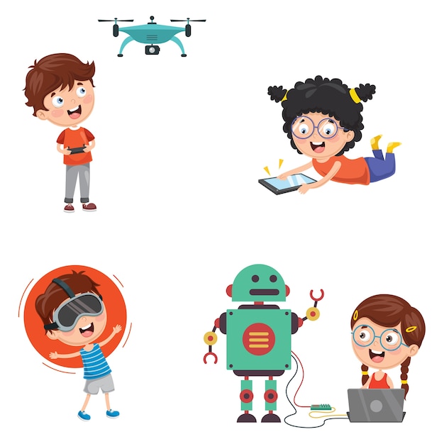 Vector Illustration Of Kids Technology