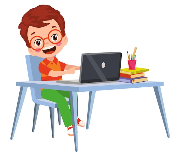 Premium Vector | Vector illustration of kids with computer