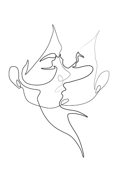 Vector illustration Kiss of two girls lesbian couples lgbt concept minimalistic one line style