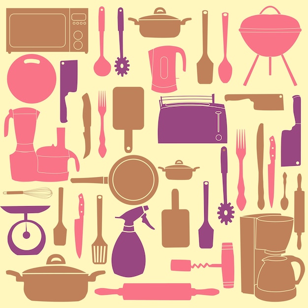 Vector vector illustration of kitchen tools for cooking