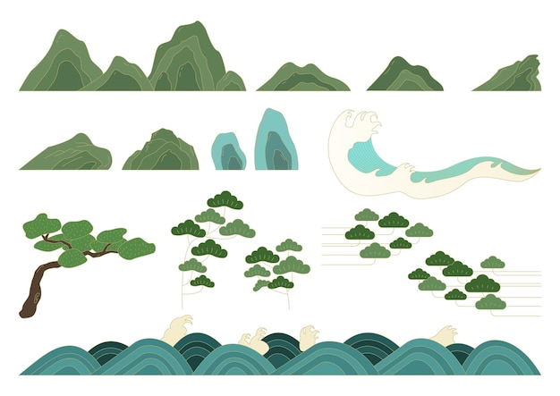 Векторная иллюстрация традиционного корейского ландшафта