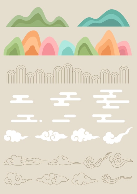 Vector vector illustration of korean traditional mountain and cloud pattern