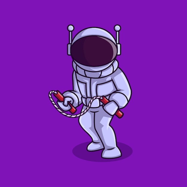 Vector illustration of kung fu astronaut holding double stick nunchaku