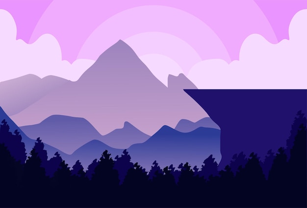 vector illustration of a landscape background of mountains and cliffs trees