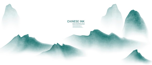 Vector illustration of a landscape painting in Chinese ink on antique paper with a beautiful design.