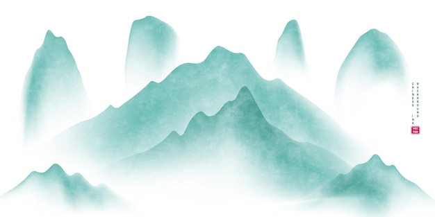vector illustration of a landscape painting in chinese ink on antique paper with a beautiful design.