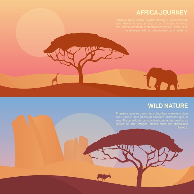 Vector vector illustration of landscape in savanna