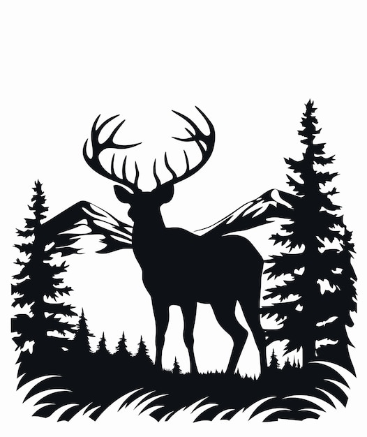 Vector vector illustration landscape with forest and deer