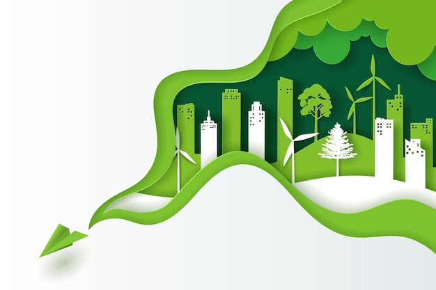 Vector vector illustration of landscape with green eco urban city