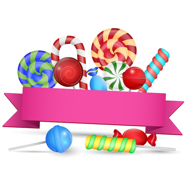 Vector illustration of a large set candies with blank sign
