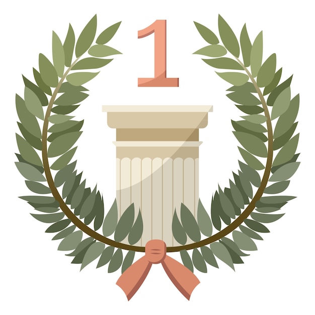 Vector illustration of leadership winner first place a wreath of laurel leaves a marble column and a red unit