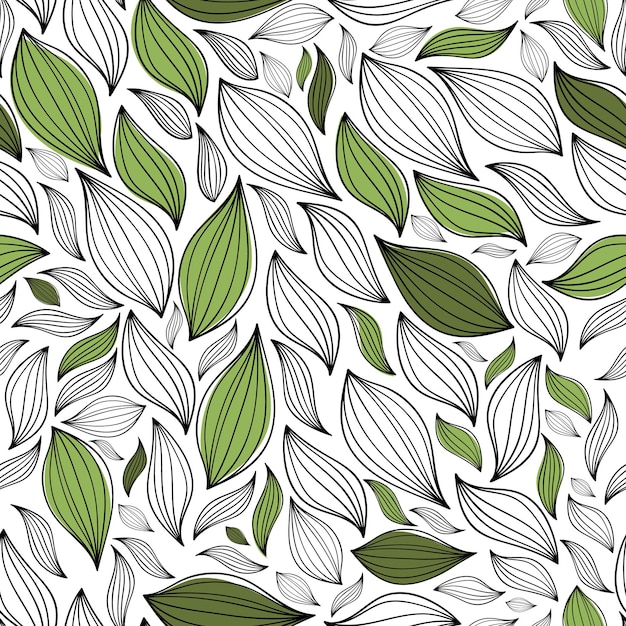 Vector illustration of leaves seamless pattern Floral organic background Hand drawn leaf texture