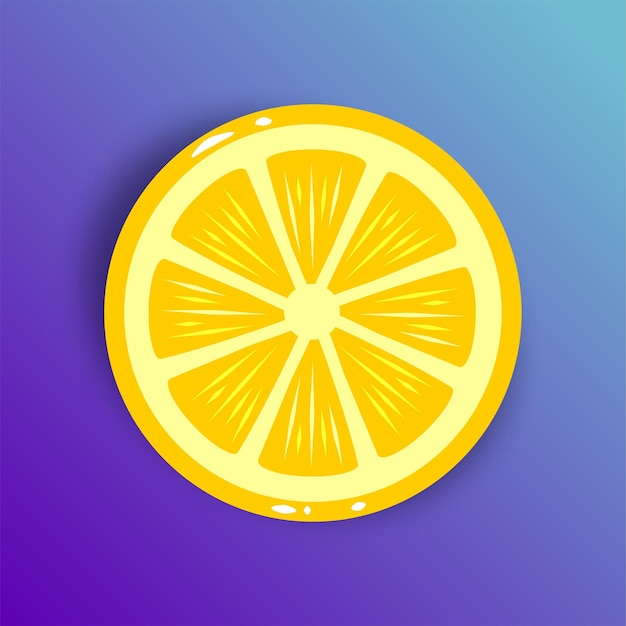 Vector illustration of a lemon in a section on a gradient purple background