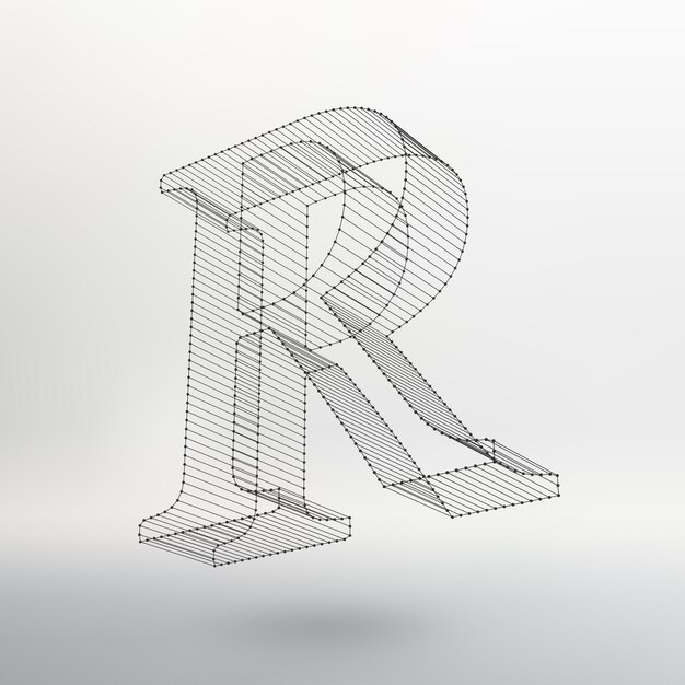 Vettore illustrazione vettoriale della lettera l su sfondo bianco. font di mesh poligonali. alfabeti di contorno del telaio metallico.