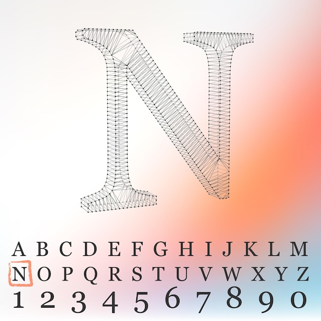 Vector vector illustration of letter l on white background. fonts of mesh polygonal. wire frame contour alphabets.