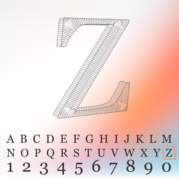 Vector illustration of letter L on white background. Fonts of Mesh polygonal. Wire frame contour alphabets.