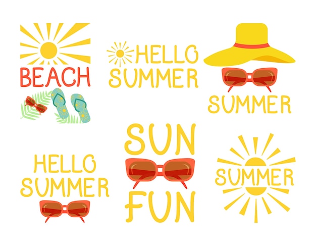 Vector vector illustration lettering collection of summer labels logos elements for summer beach holidays and travel