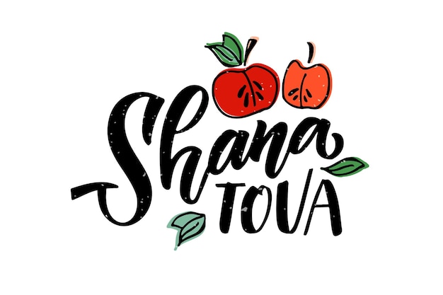 Vector illustration of lettering typography for Shana Tova Jewish New Year Icon badge poster