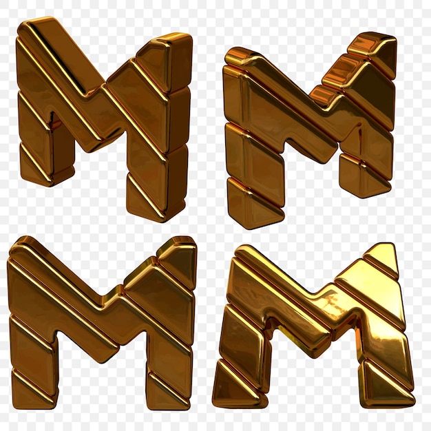 Vector vector illustration of letters made of gold from different angles. 3d letter m