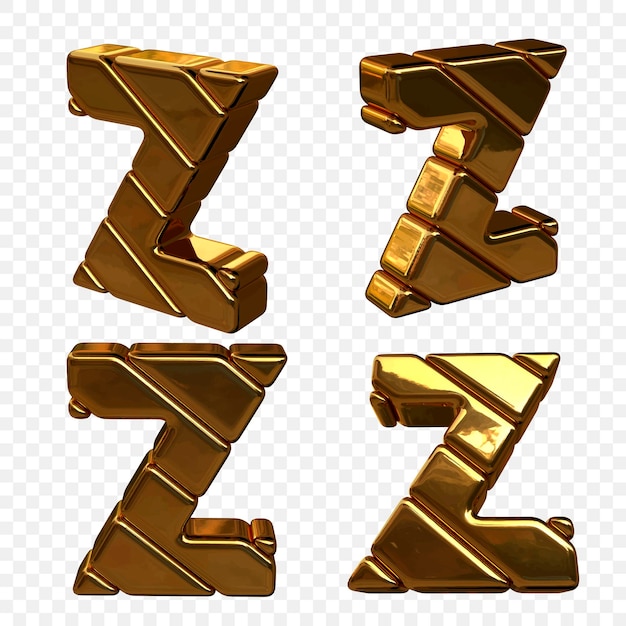 さまざまな角度から金で作られた文字のベクトルイラスト。 3D文字Z