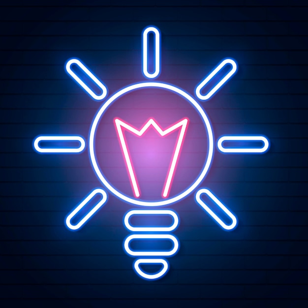 Vector illustration of light bulb and idea concept. neon sign.