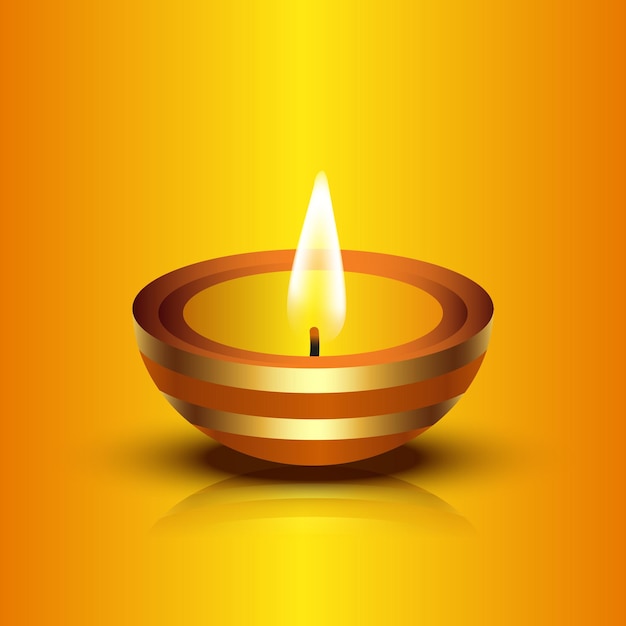 Vector illustration of lighted diya on diwali on yellow background