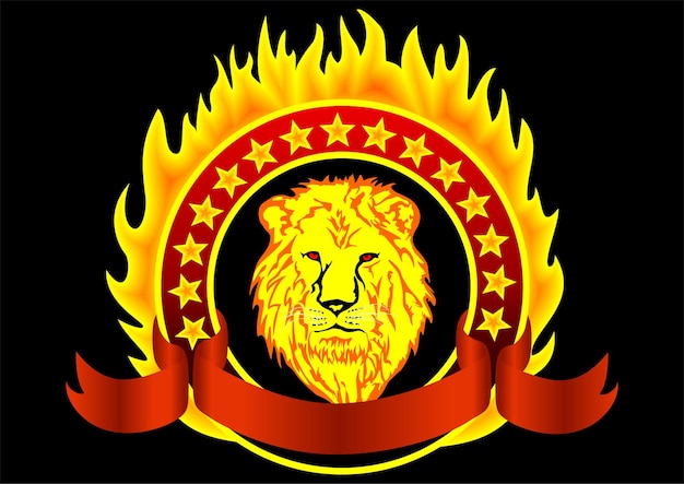 Vector vector illustration lion in fire frame