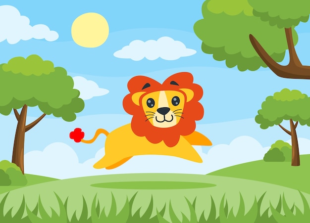 Vector illustration of a lion running happily