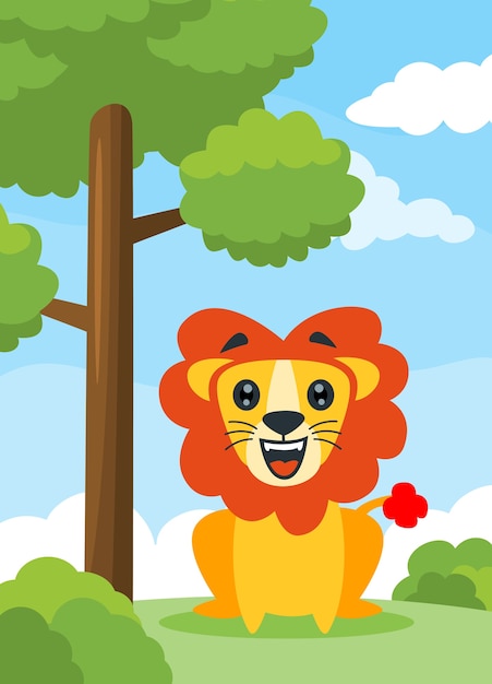 Vector vector illustration of a lion sit and smiling.