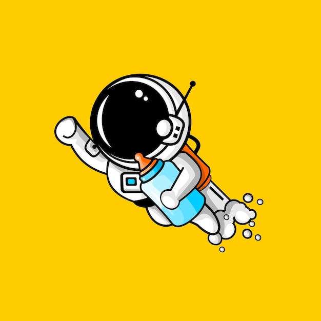 vector illustration of little boy astronaut carrying a pacifier bottle, astronaut cartoon