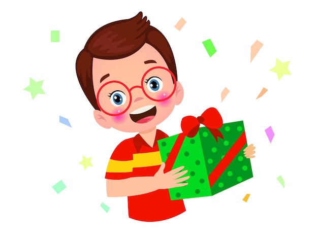 Vector vector illustration of little boy gift box