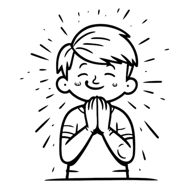 Vector vector illustration of a little boy praying with his hands clasped