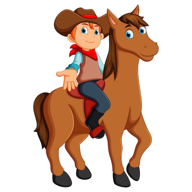 Vettore illustrazione vettoriale di little cowboy a cavallo