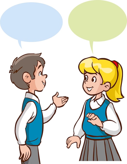 vector illustration of little cute students studying talking