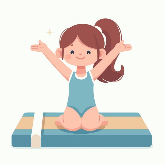Vector vector illustration of little girl doing floor exercises