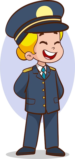 Vector vector illustration of a little kid wearing a pilot uniform