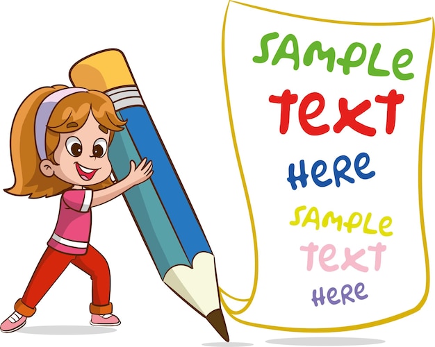 Vector vector illustration of a little kids holding a pencil and text space