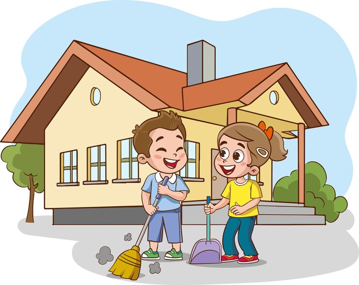 वेक्टर vector illustration of a little kids mopping the floor with a mop
