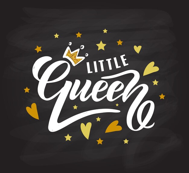 Vector illustration of little queen text for girls clothes little queen badge tag and icon